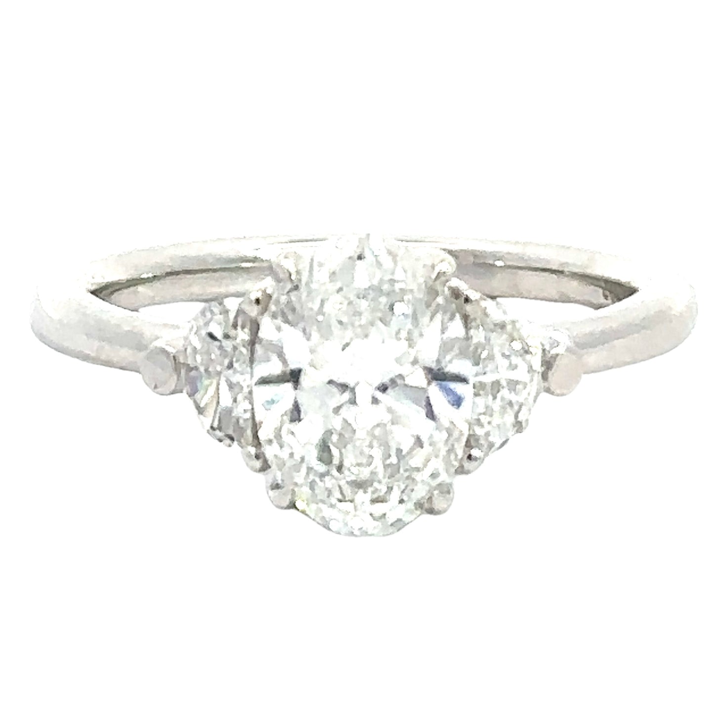 1.51 CT Oval Lab Grown Diamond 3 Stone Ring in 14K White Gold