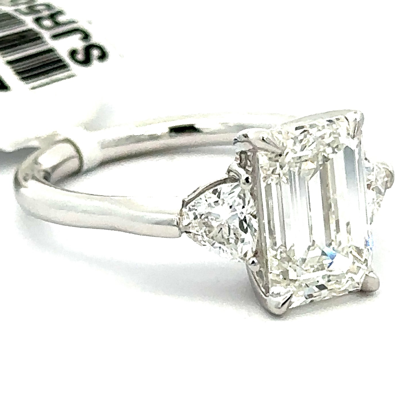 3.57 CTW Emerald Lab Grown Diamond Three Stone Ring in 14K White Gold