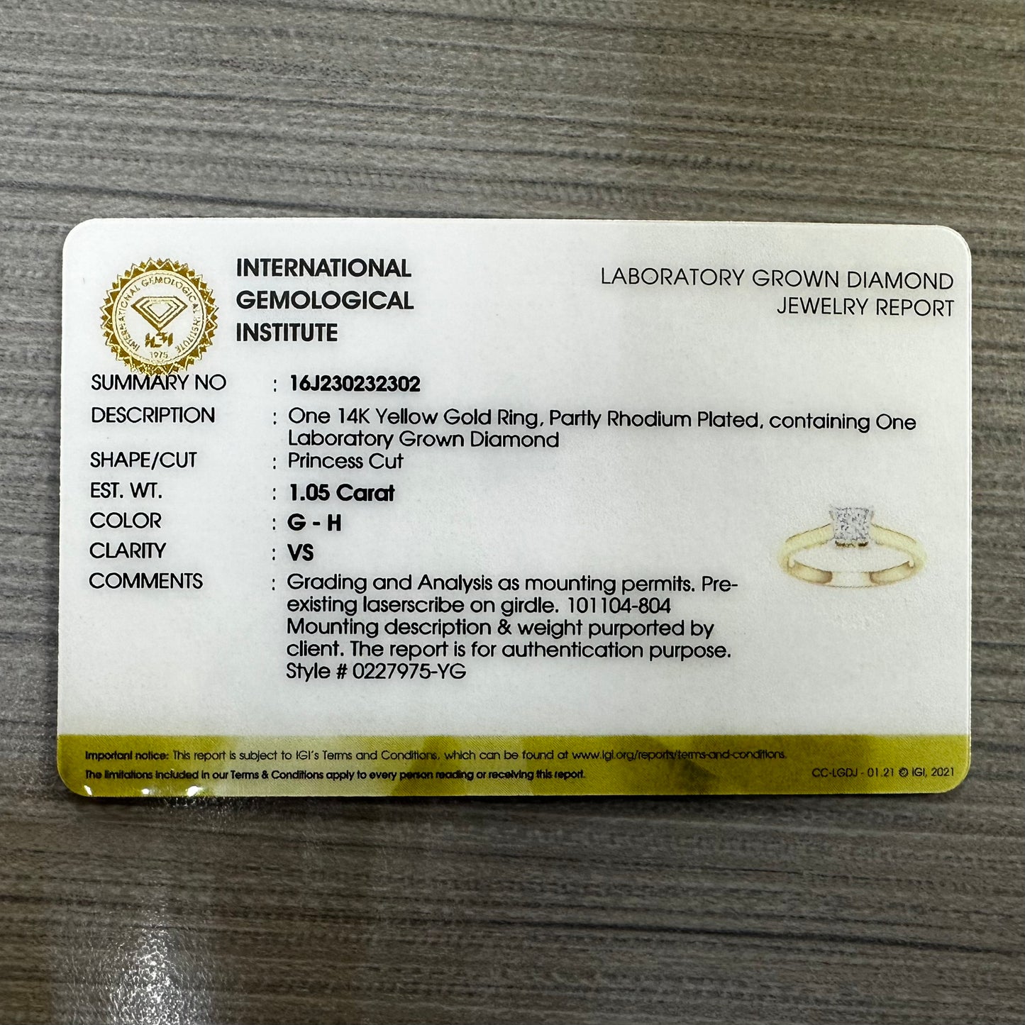 1.05 CT Princess Lab Grown Diamond Solitaire Ring in 14K Yellow Gold