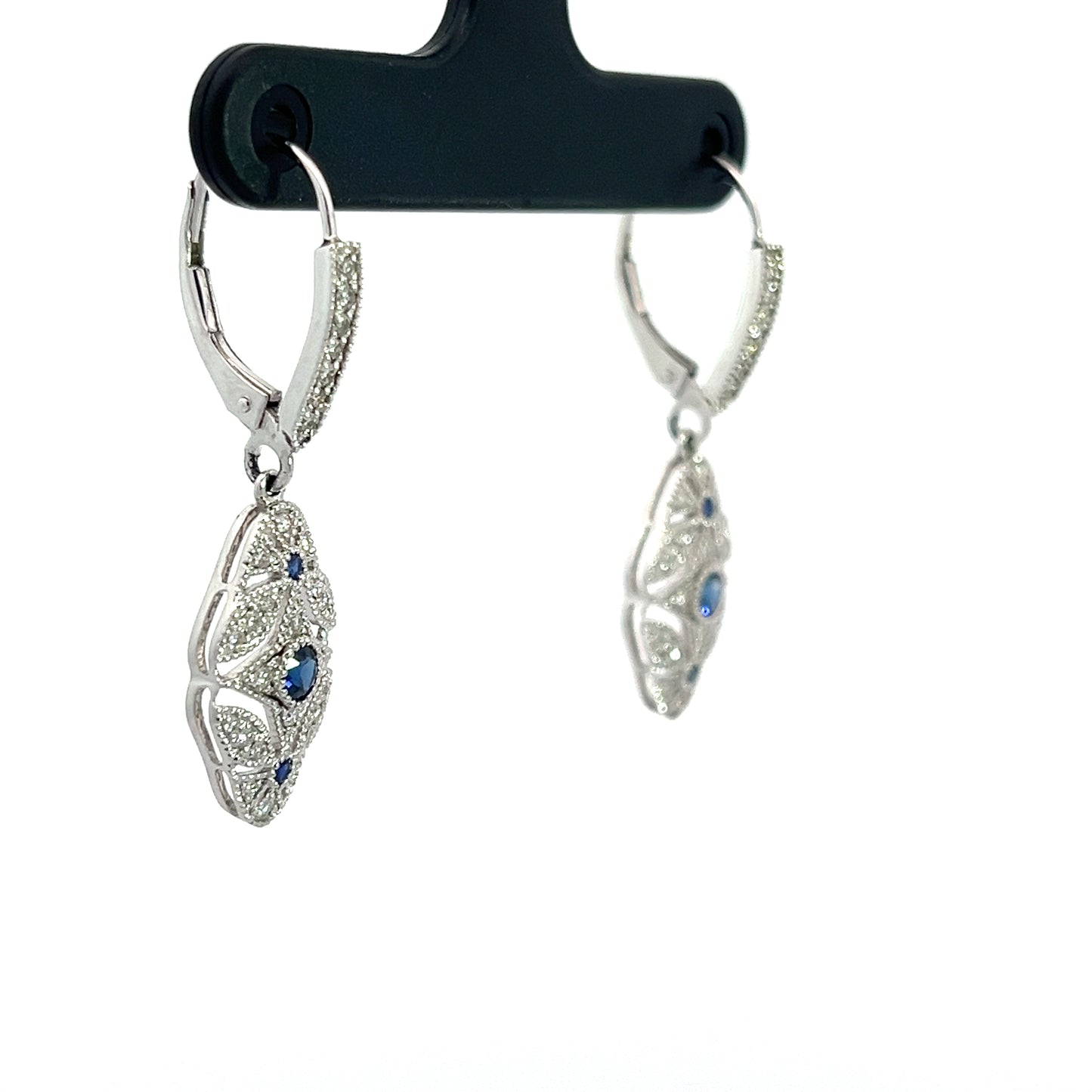 0.33 CTW Diamond and Sapphire White Gold Dangle Earrings