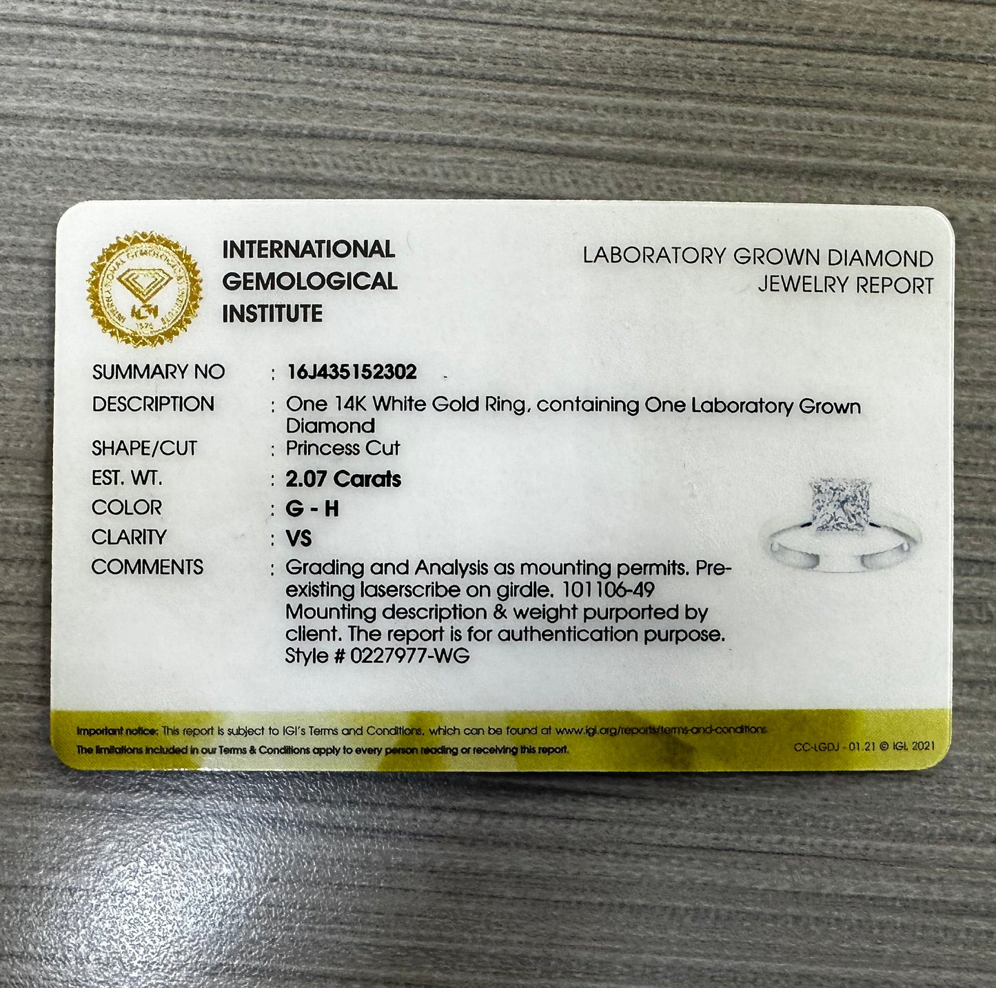 2.07 CT Princess Lab Grown Diamond Solitaire Ring in 14K White Gold