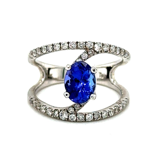 0.50 ct Oval Tanzanite & Diamond Ring in 14K White Gold - Custom Jewelers