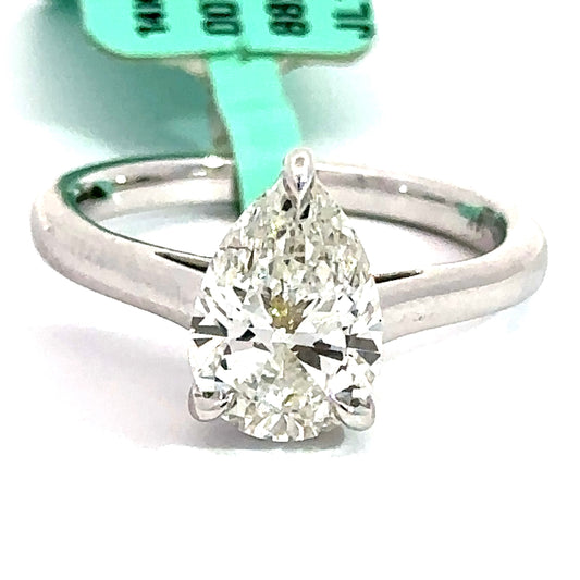 2.04 CT Pear Lab Grown Diamond Solitaire Ring in 14K White Gold