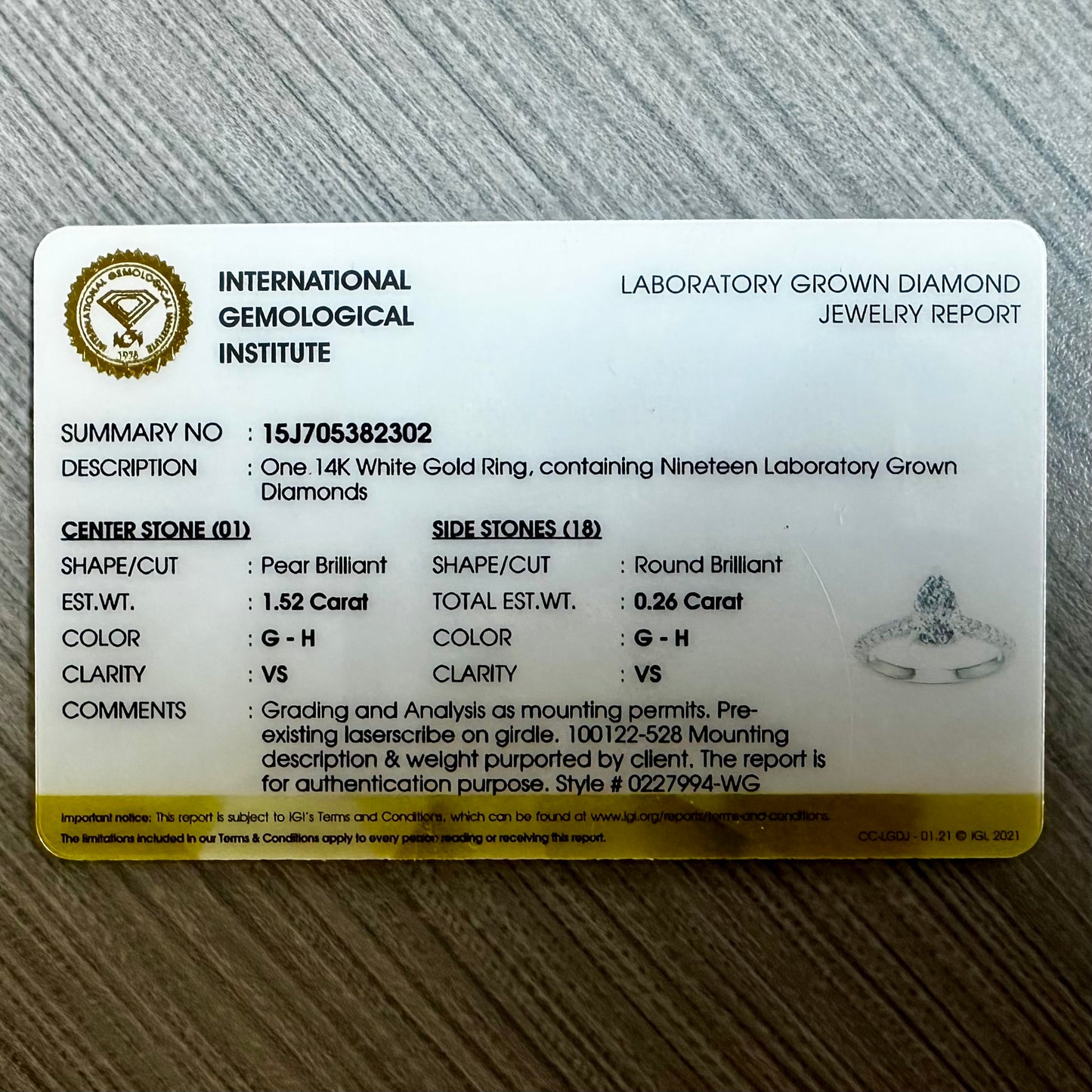 1.78 CTW Pear Lab Grown Diamond Ring in 14K White Gold