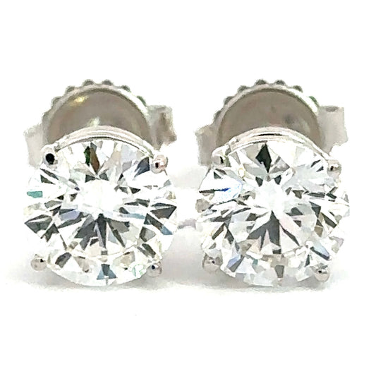 3.00 CTW Round Lab Grown Diamond Stud Earrings in 14K White Gold