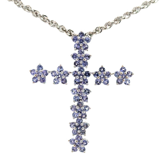 Purple Gemstone Cross Necklace in 14K White Gold