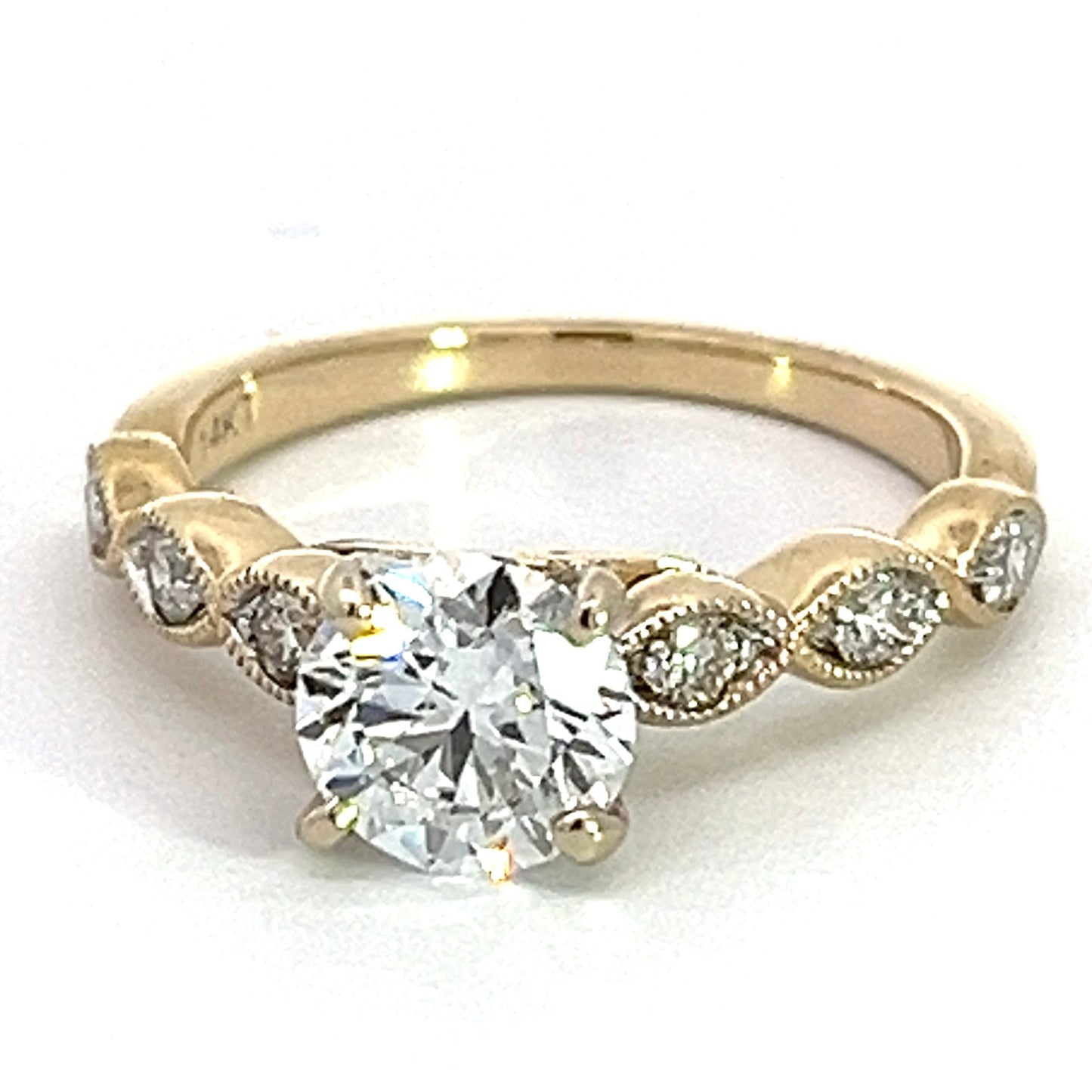 1.00 CT Round Lab Grown Diamond 0.42 CTW Mounting Yellow Gold Wedding Set