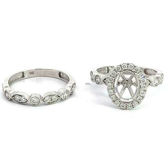 0.88 CTW Oval Wedding Set Mount in White Gold