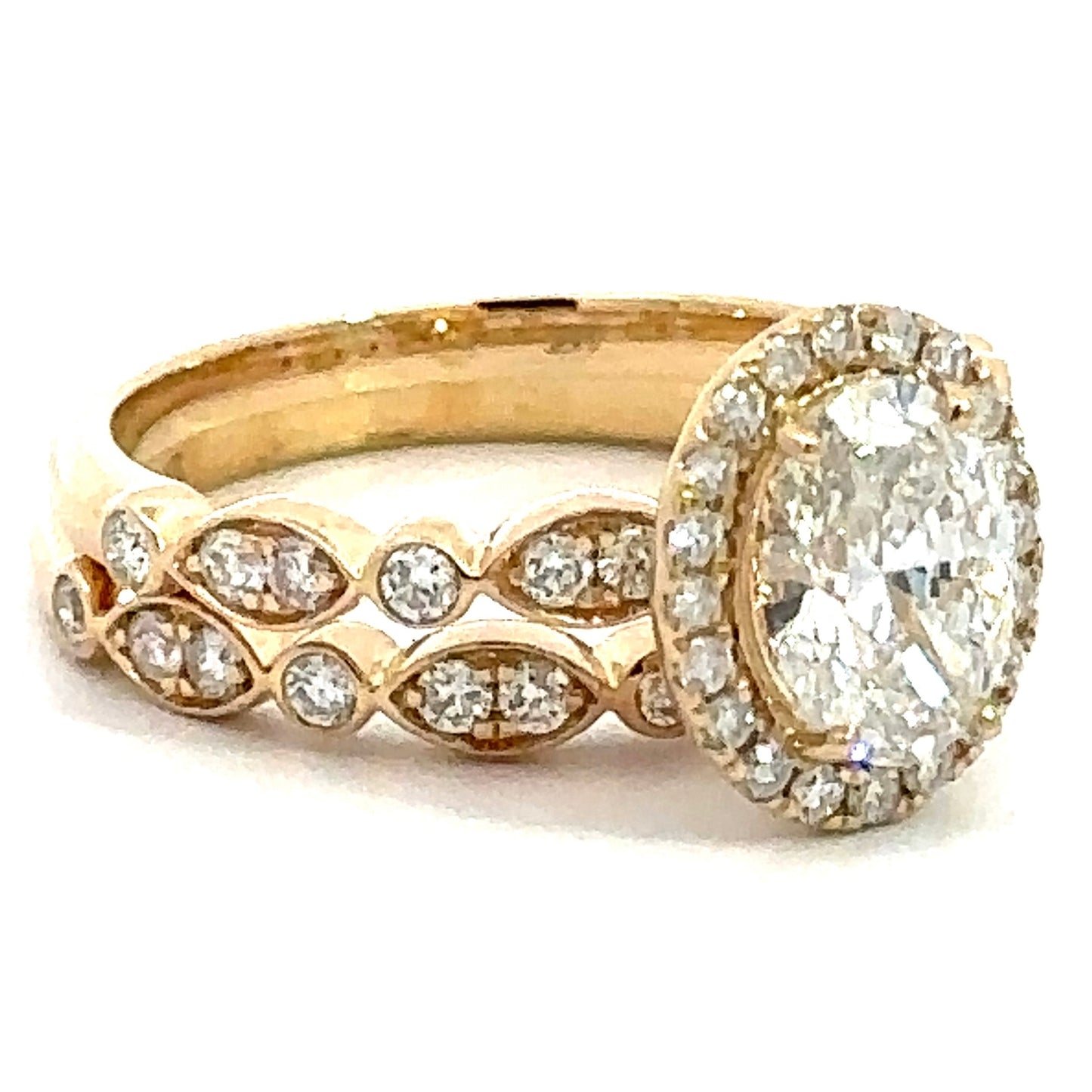 1.52 CTW Oval Lab Grown Diamond Wedding Set in 14K Yellow Gold