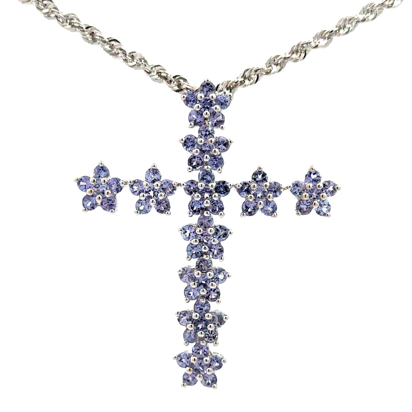 Purple Gemstone Cross Necklace in 14K White Gold