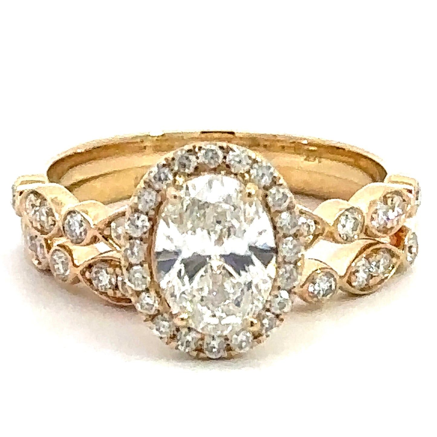 1.52 CTW Oval Lab Grown Diamond Wedding Set in 14K Yellow Gold