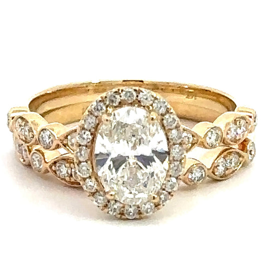 1.52 CTW Oval Lab Grown Diamond Wedding Set in 14K Yellow Gold