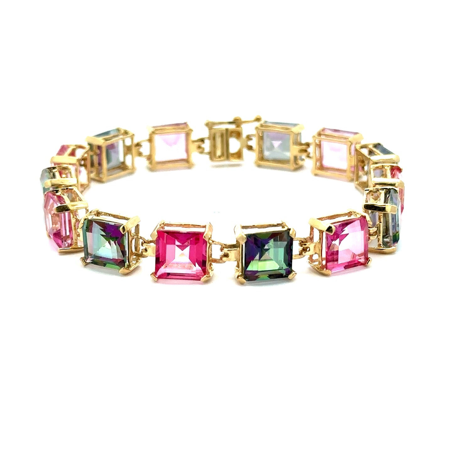 Multi-Color Square Gemstone Bracelet in 14K Yellow Gold