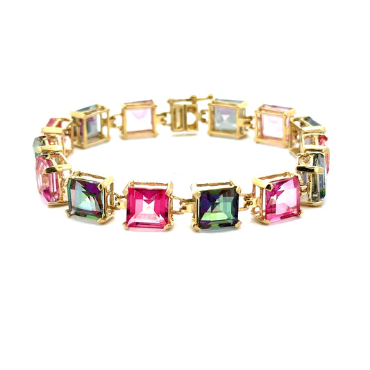 Multi-Color Square Gemstone Bracelet in 14K Yellow Gold