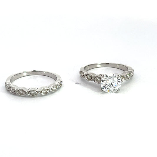 1.34 CT Lab Grown Round White Gold Wedding Set