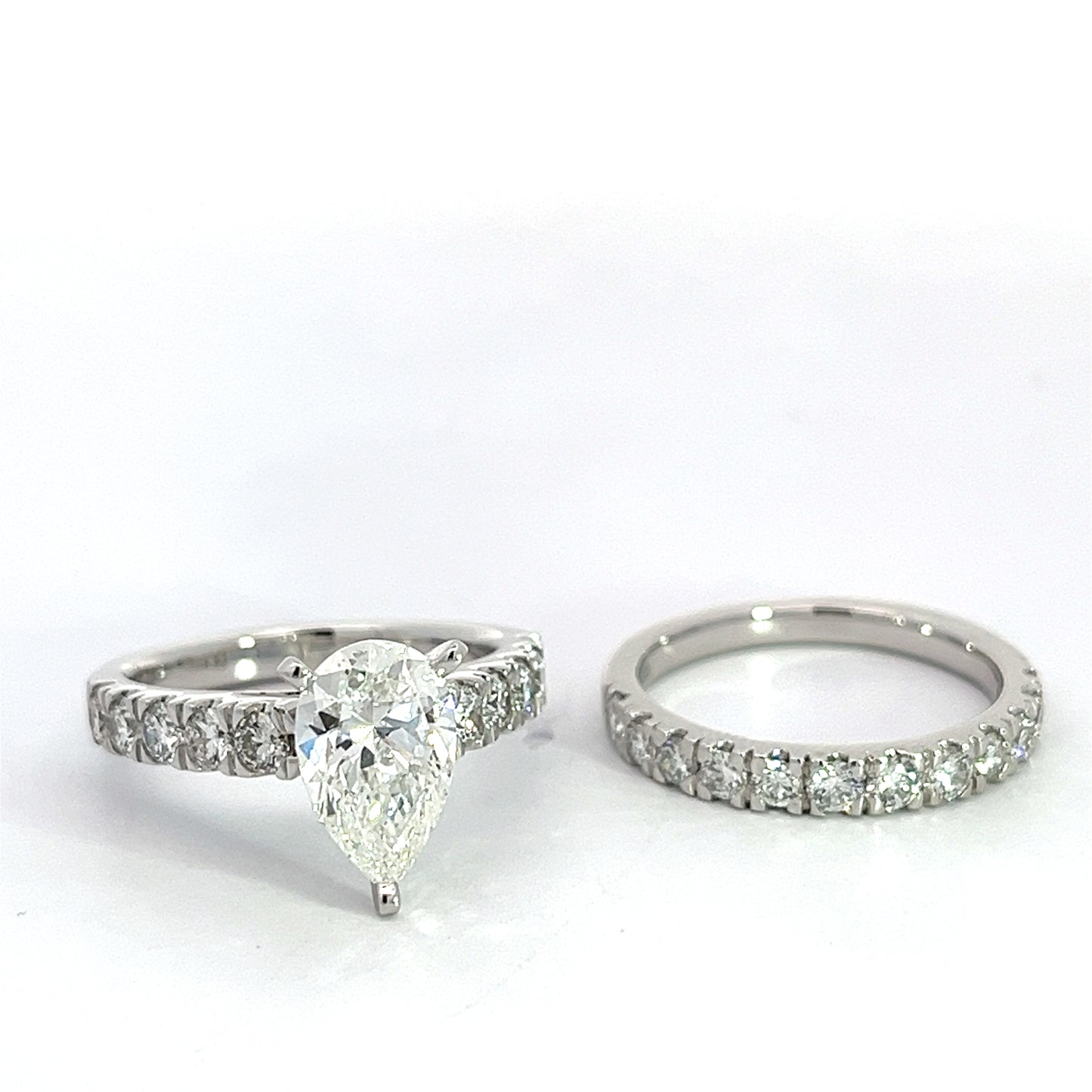 3.50 CTW Lab Grown Pear Shape  Diamond White Gold Wedding Set
