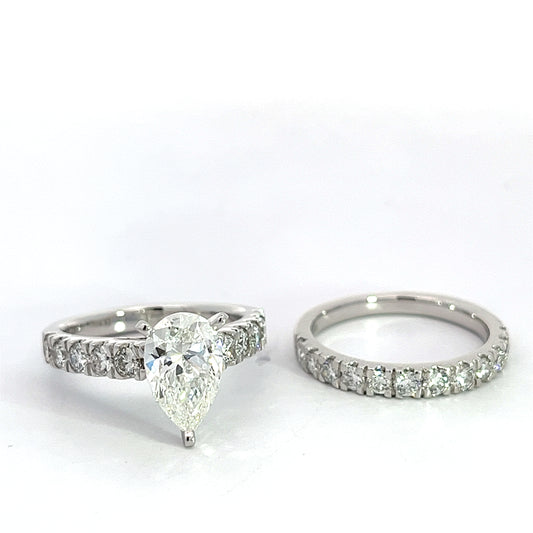 3.50 CTW Lab Grown Pear Shape  Diamond White Gold Wedding Set