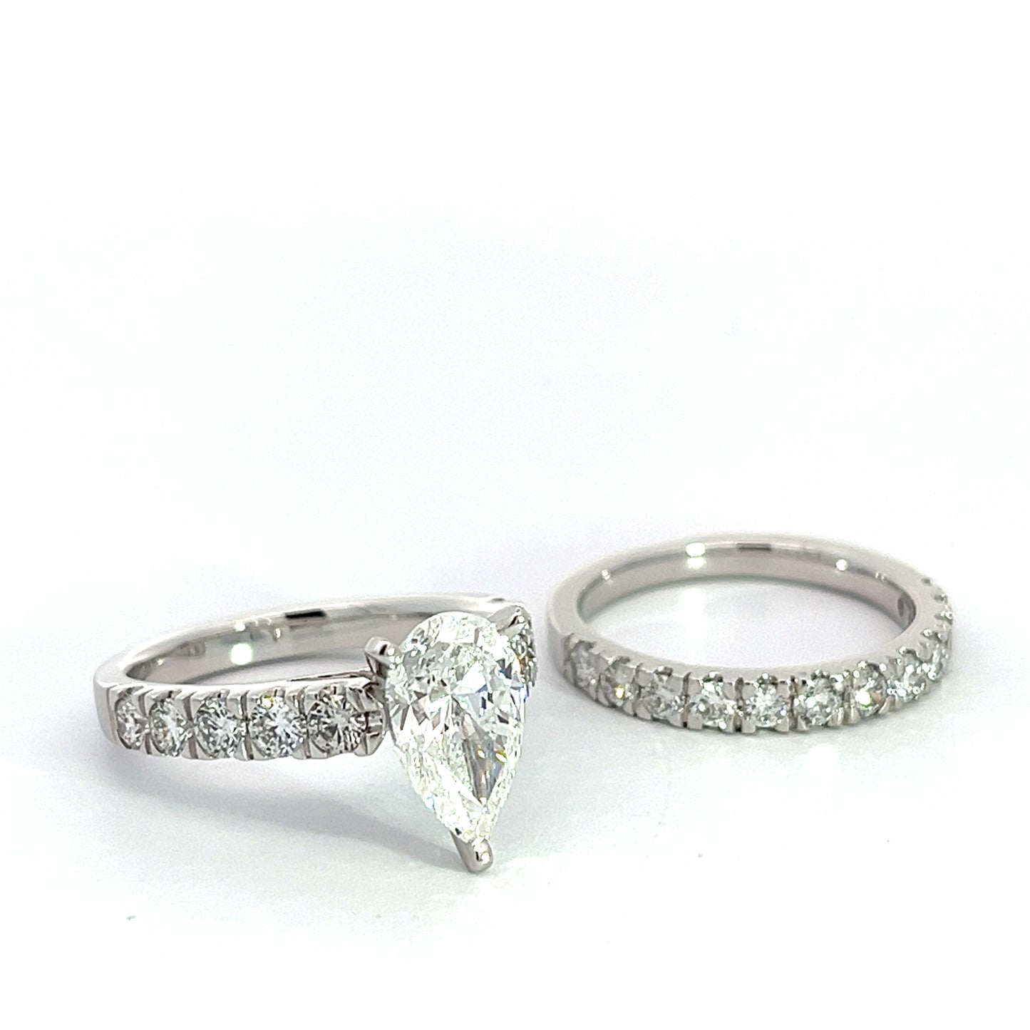 3.50 CTW Lab Grown Pear Shape  Diamond White Gold Wedding Set