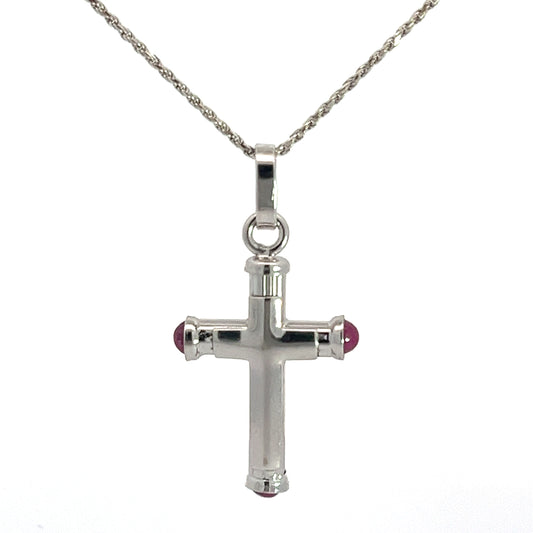 White Gold Ruby Cross Necklace