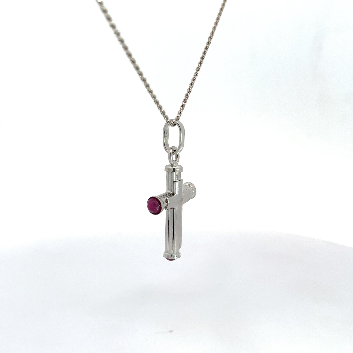 White Gold Ruby Cross Necklace