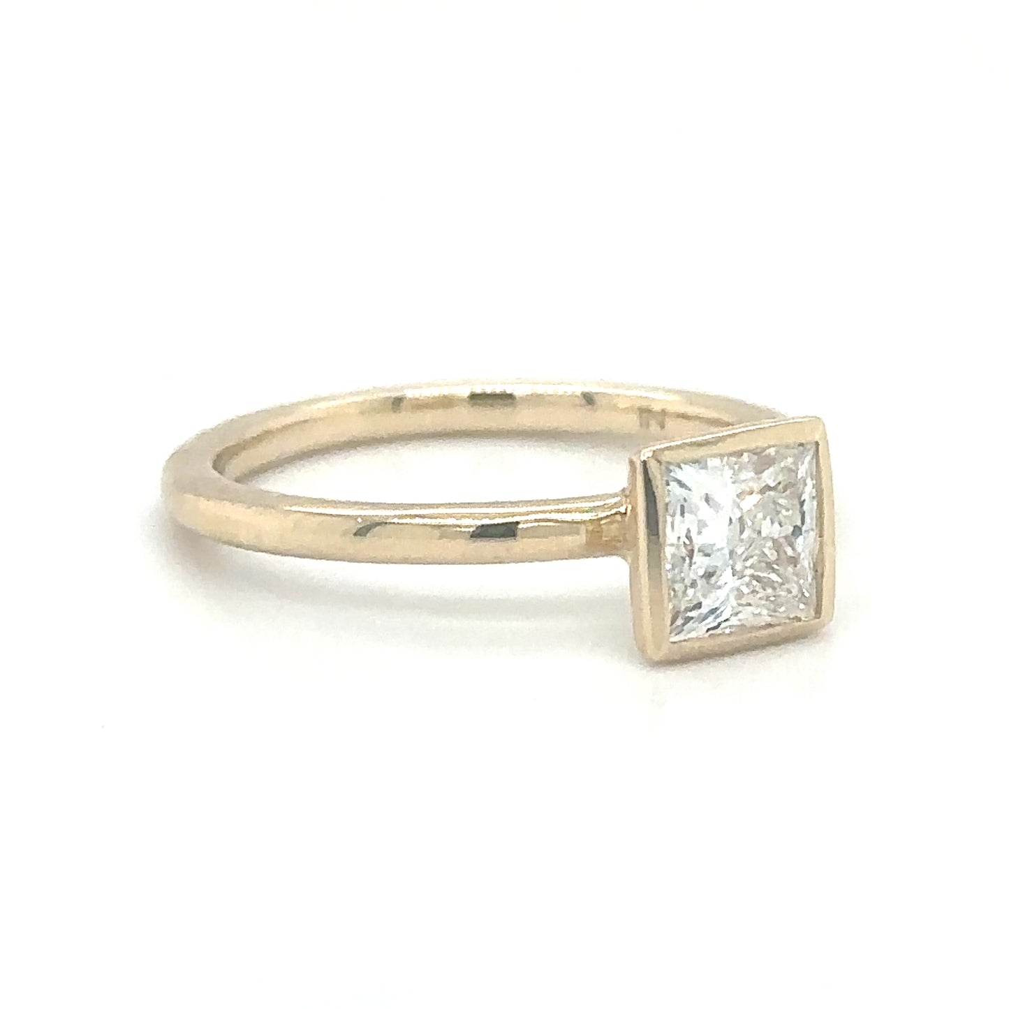 Yellow Gold 14KT 1.00CT Princess Cut Diamond with Bezel Solitaire Sol RIng
