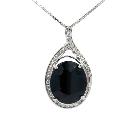 14.06 ct Oval Gemstone & Diamond Necklace in White Gold - Custom Jewelers