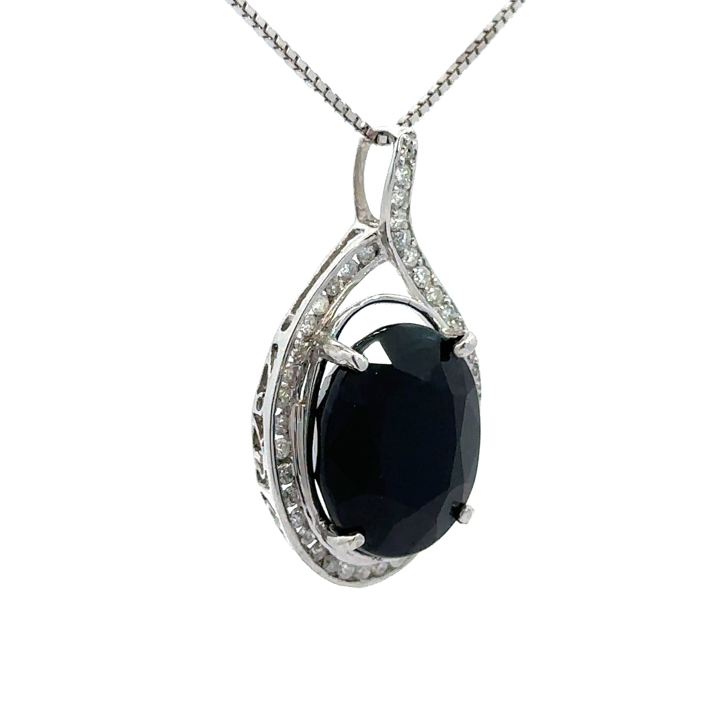 14.06 ct Oval Gemstone & Diamond Necklace in White Gold - Custom Jewelers