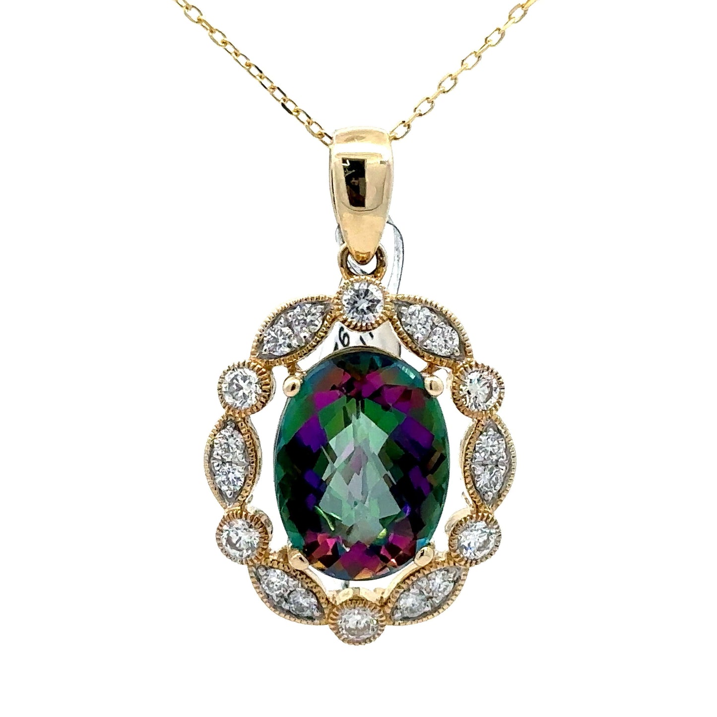 Mystic Gemstone & Diamond Pendant Pendant in 14K Yellow Gold