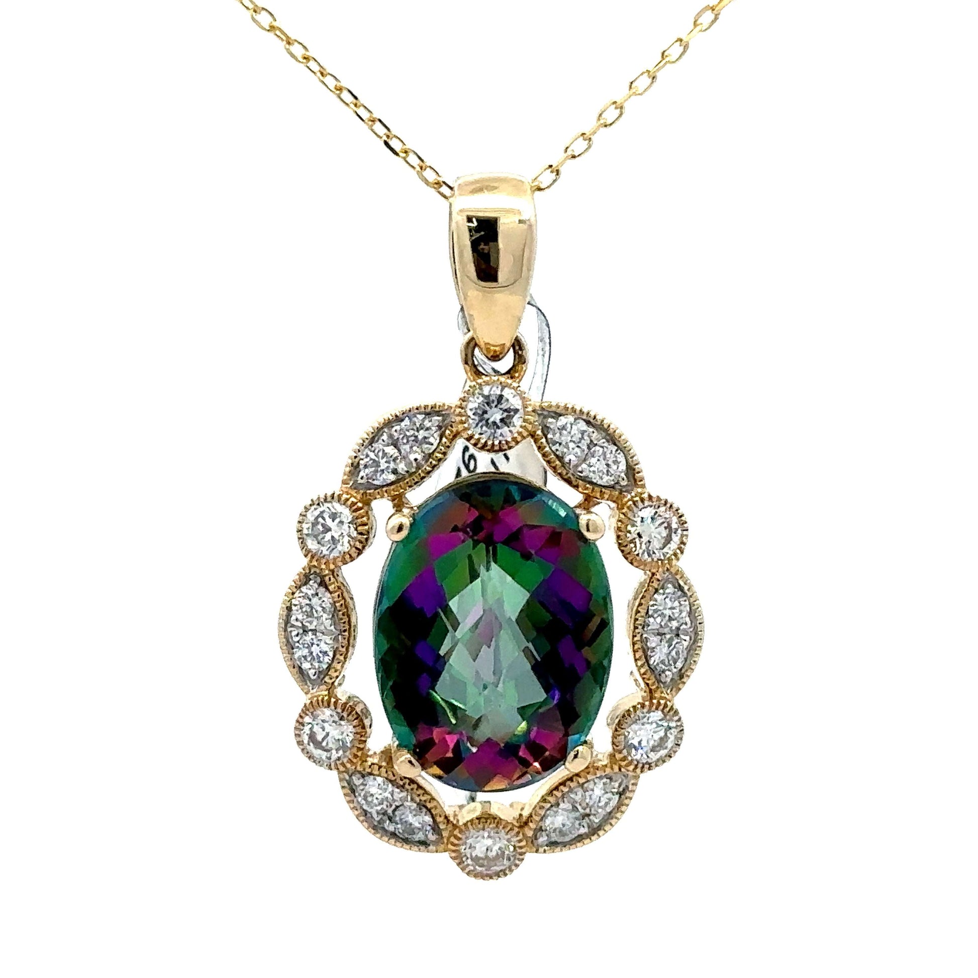 Mystic Gemstone & Diamond Pendant Pendant in 14K Yellow Gold
