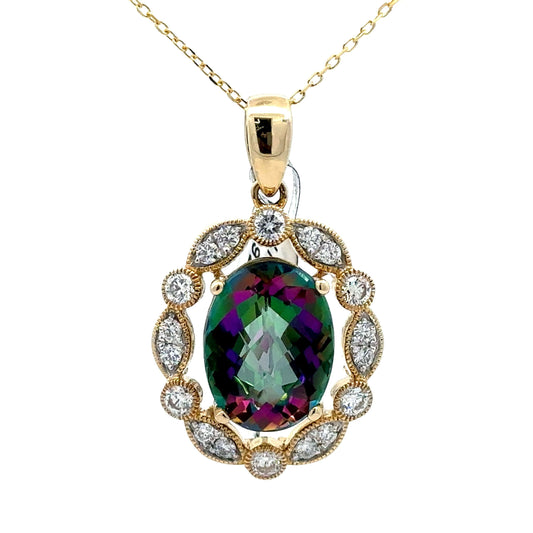Mystic Gemstone & Diamond Pendant Pendant in 14K Yellow Gold