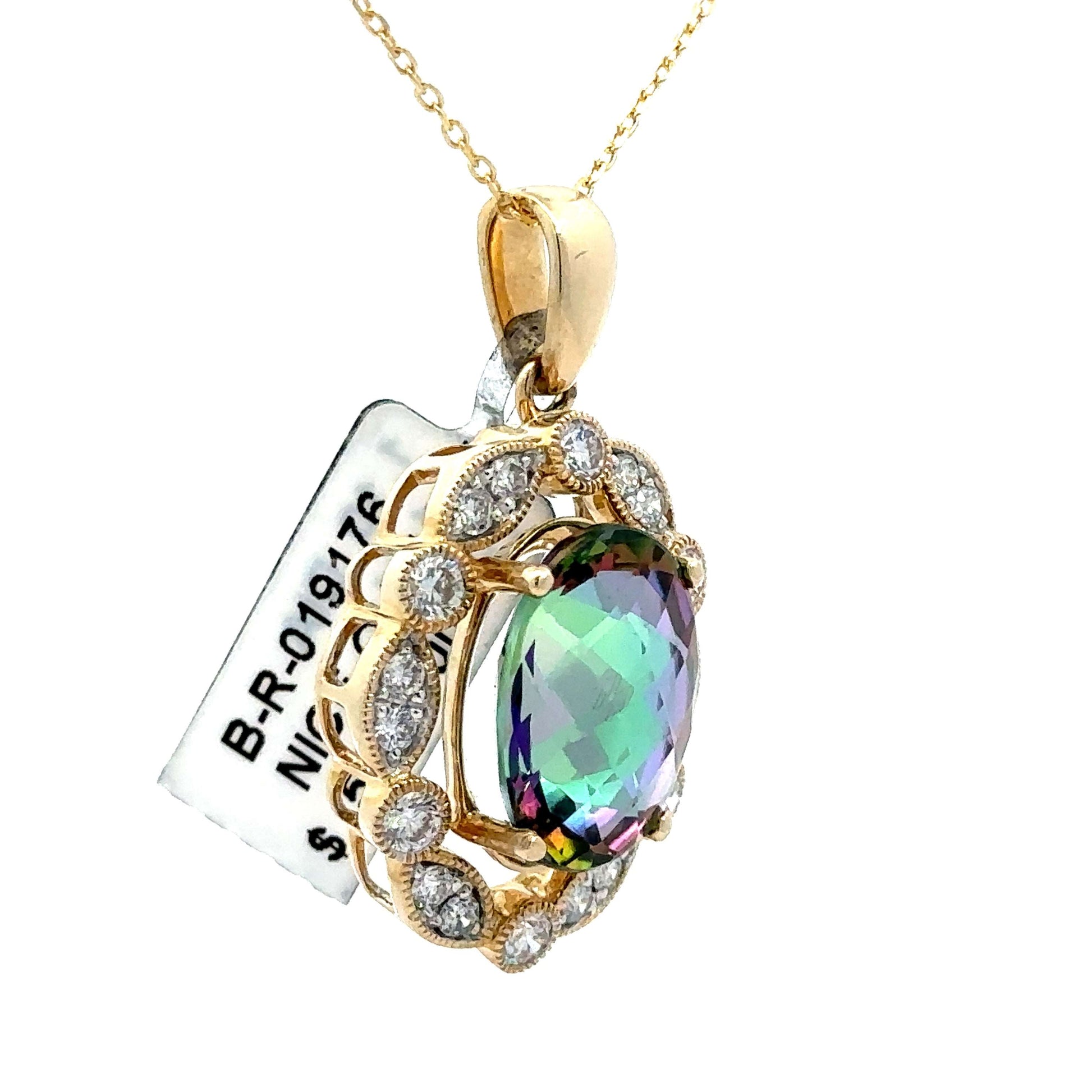 Mystic Gemstone & Diamond Pendant Pendant in 14K Yellow Gold