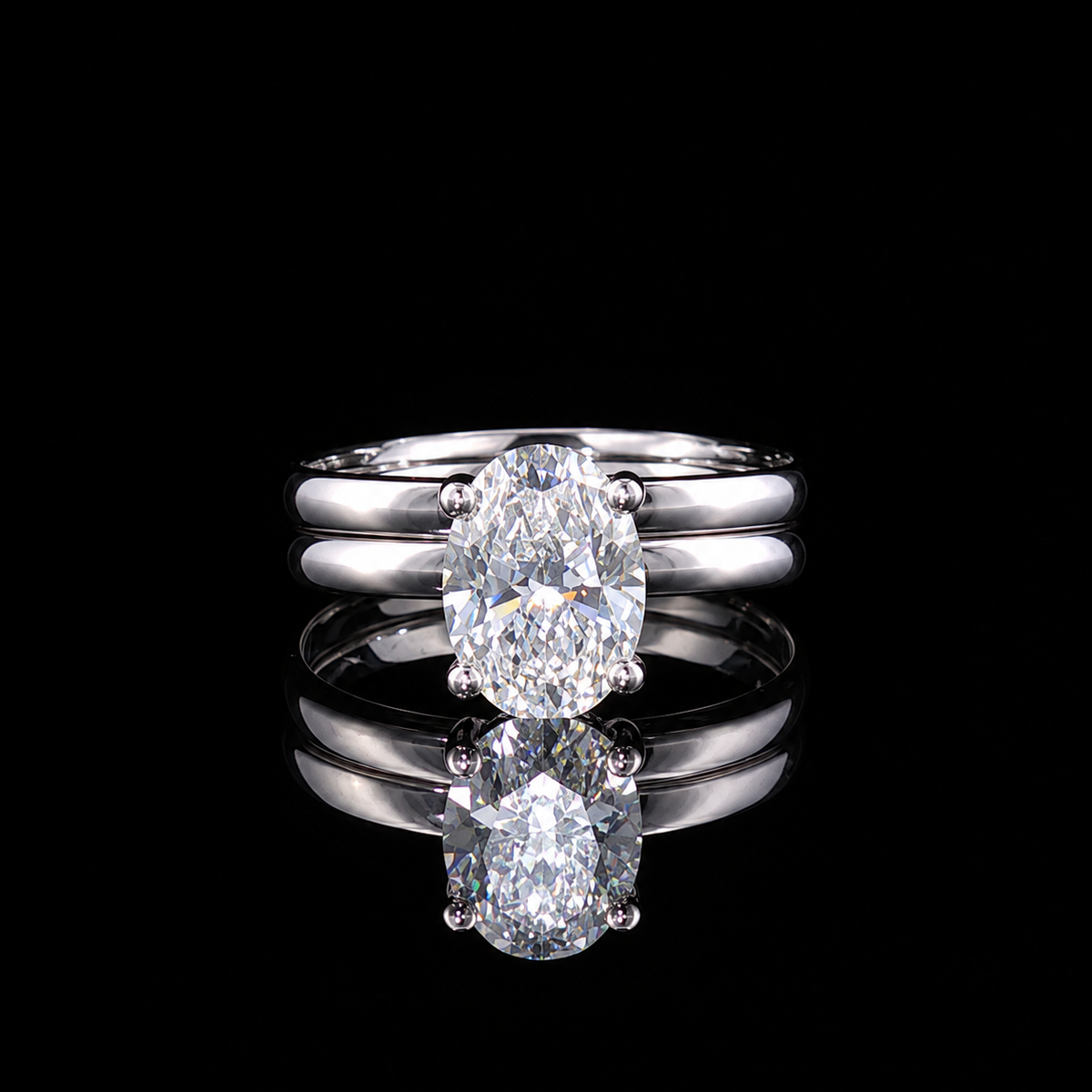 Oval Cut Diamond Solitaire Wedding Set in White Gold