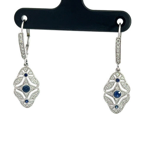 0.33 CTW Diamond and Sapphire White Gold Dangle Earrings
