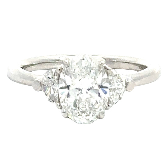 1.51 CT Oval Lab Grown Diamond 3 Stone Ring in 14K White Gold