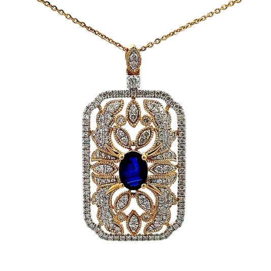 Blue Gemstone & Diamond Necklace in 14K Yellow Gold