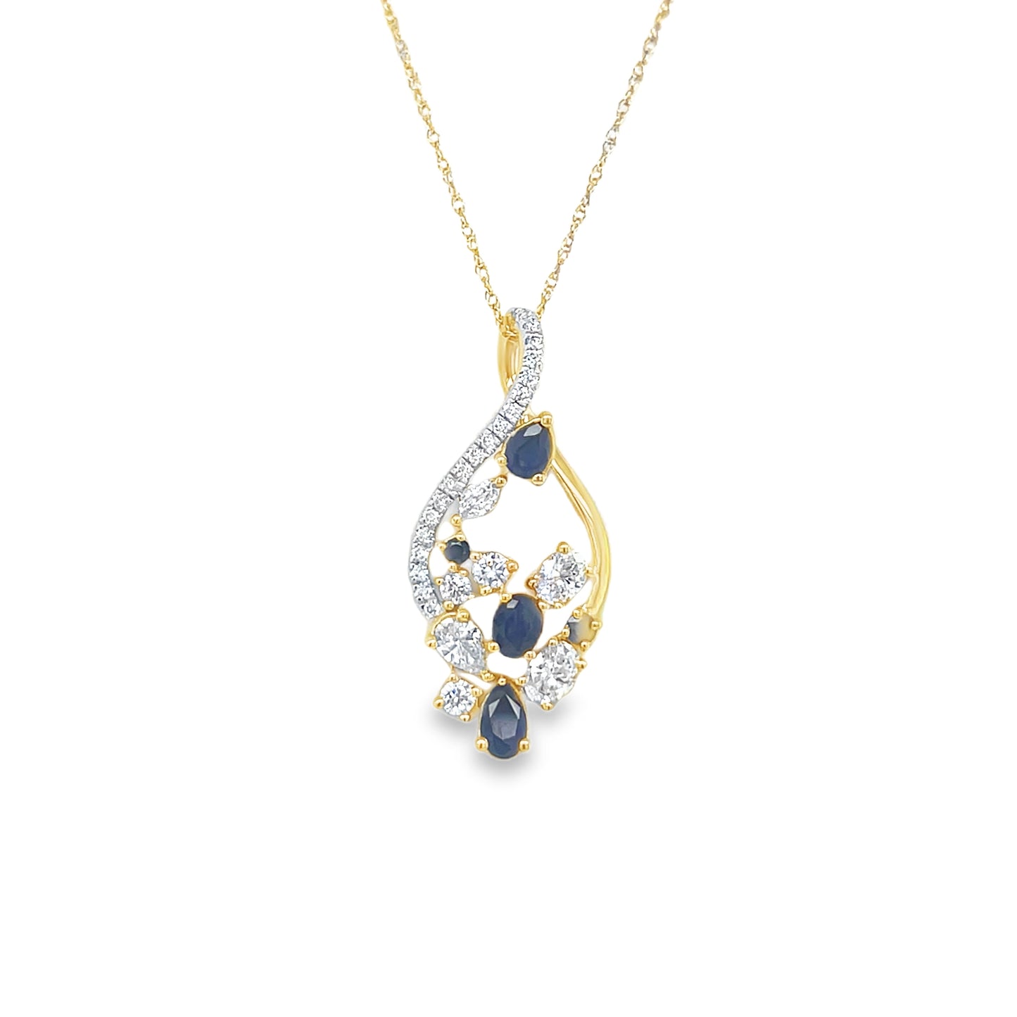 14k Yellow Gold Charm Necklace with Deep Blue Sapphire and Diamond Accents