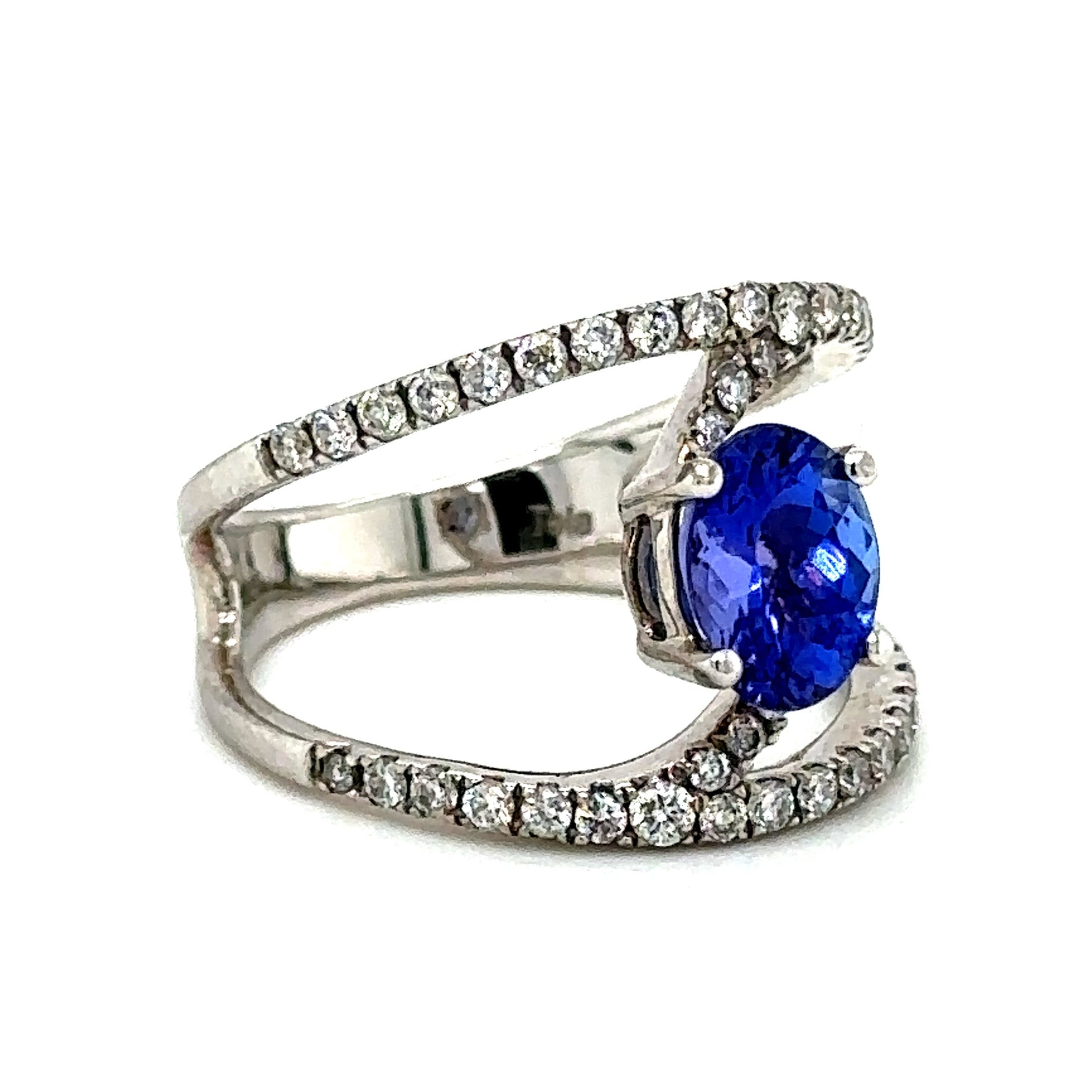 0.50 ct Oval Tanzanite & Diamond Ring in 14K White Gold - Custom Jewelers