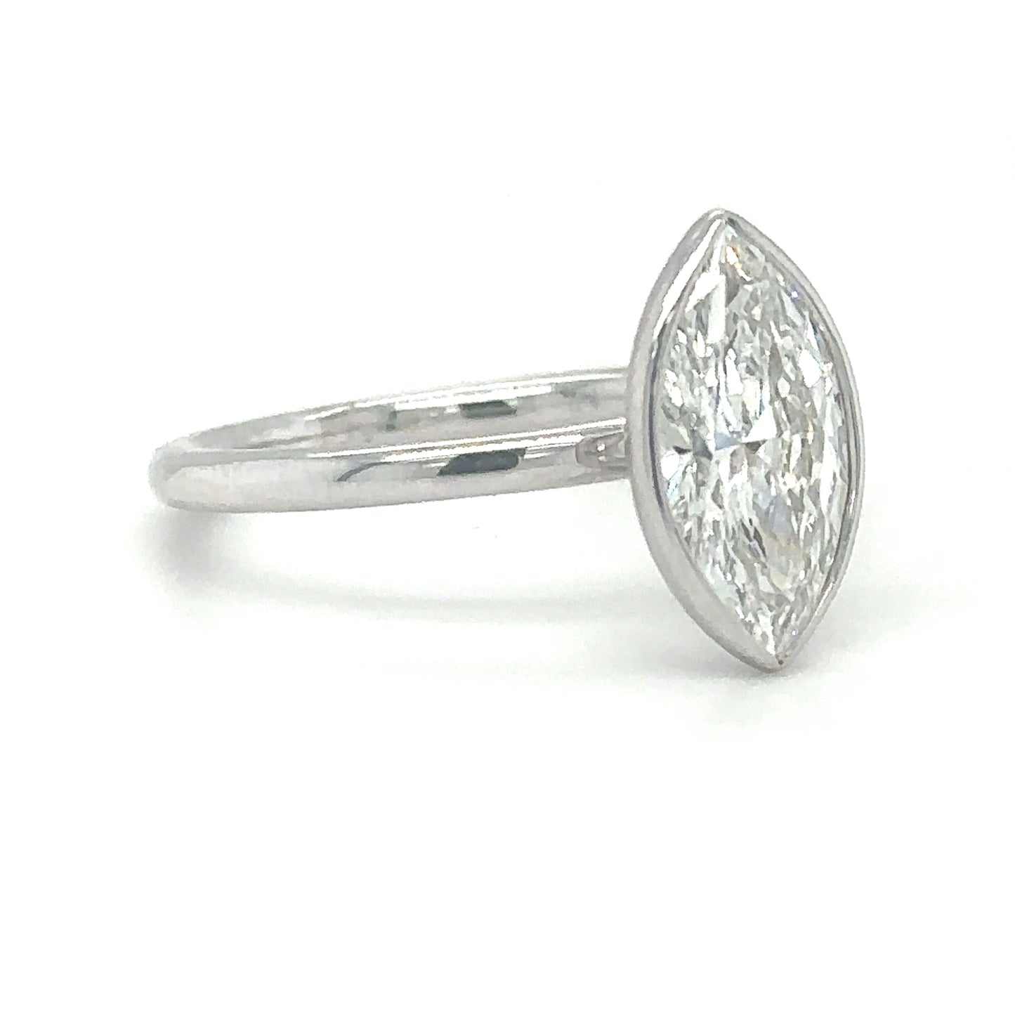 White Gold 14Kt 2.00CT Marquise Cut Diamond With Bezel Solitaire Ring