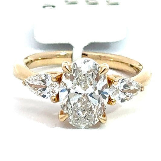 2.00 ct Oval Lab Grown Diamond Three Stone Ring in 14K Yellow Gold - Custom Jewelers