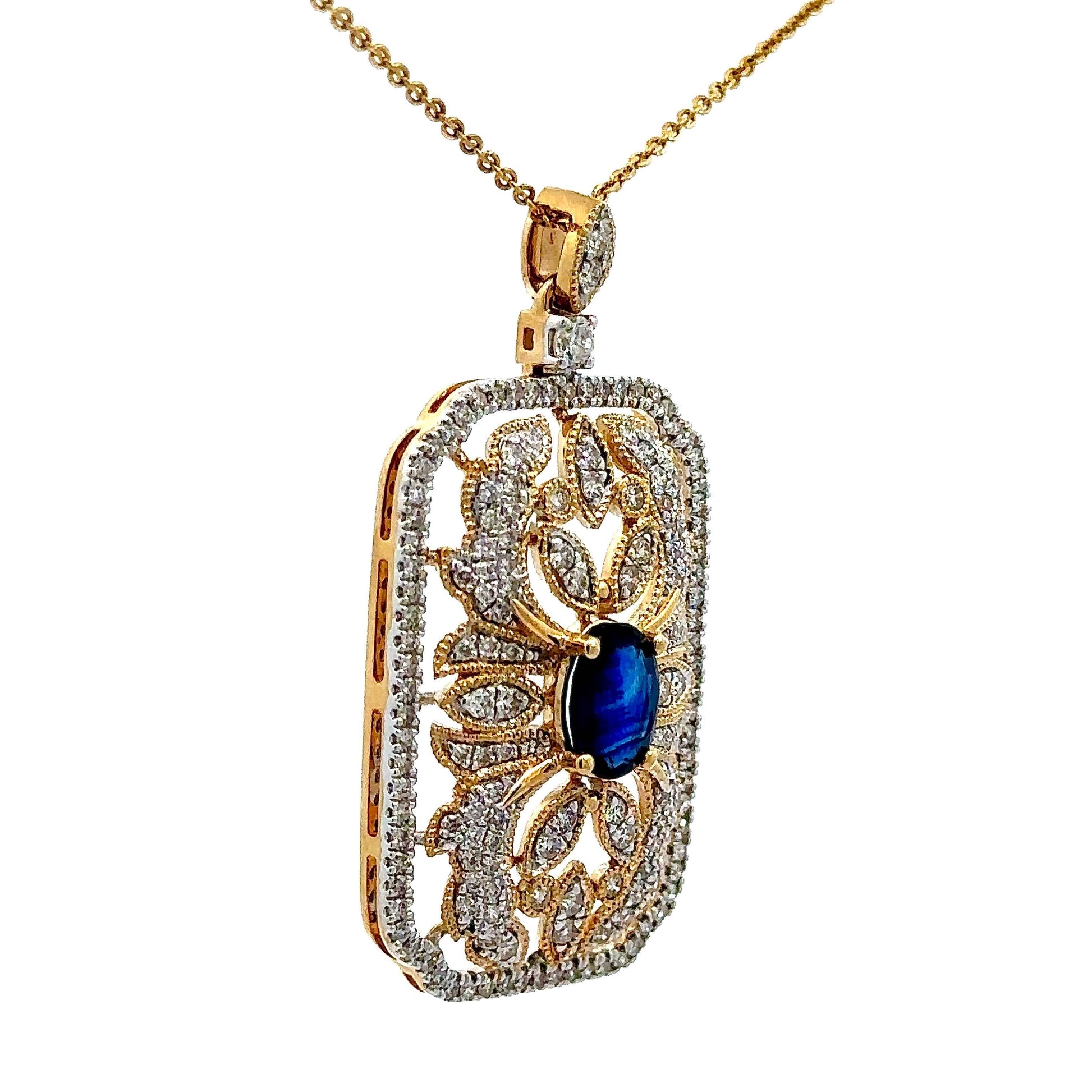 Blue Gemstone & Diamond Necklace in 14K Yellow Gold