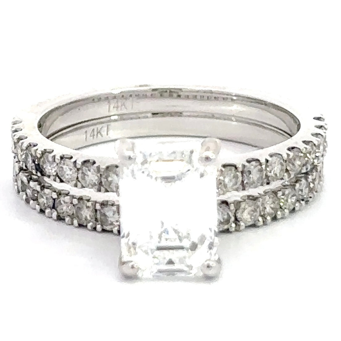 2.02 CT Emerald Cut Lab Grown Diamond Wedding Set in 14K White Gold