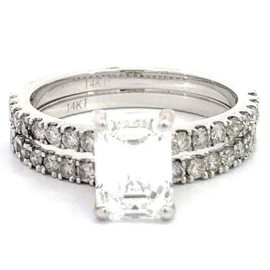 2.02 CT Emerald Cut Lab Grown Diamond Wedding Set in 14K White Gold