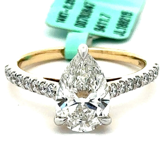 2.32 CTW Pear Lab grown diamond ring in 14K Yellow Gold