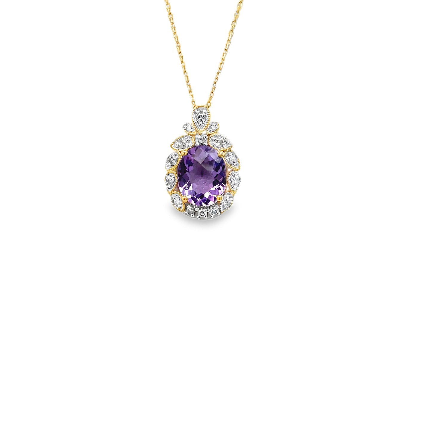 10k Yellow Gold Charm Necklace with Oval-Cut Amethyst Gemstone