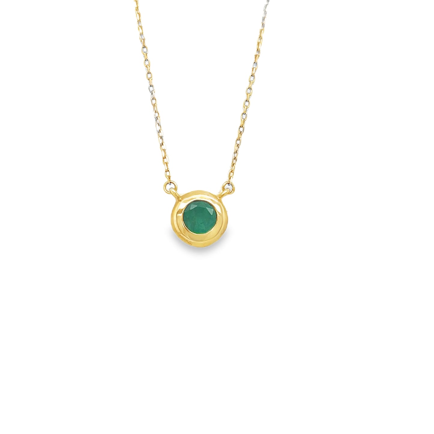 10k Yellow Gold Chain Necklace with Round Emerald Bezel Pendant