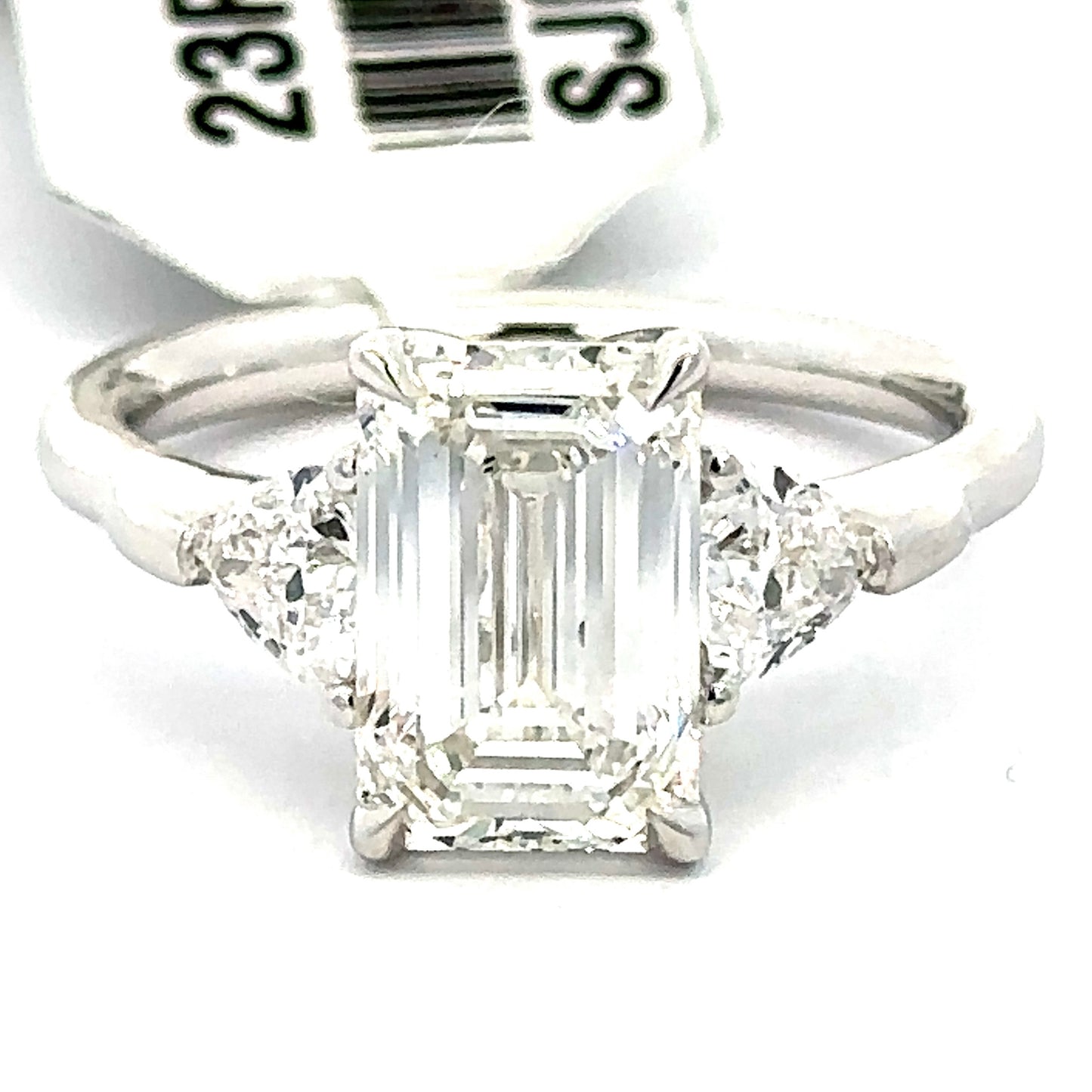 3.57 CTW Emerald Lab Grown Diamond Three Stone Ring in 14K White Gold