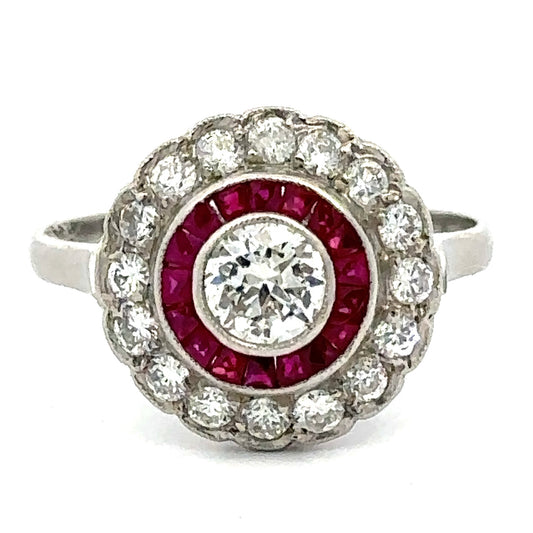 0.98 CTW Diamond and Ruby Ring in White Gold