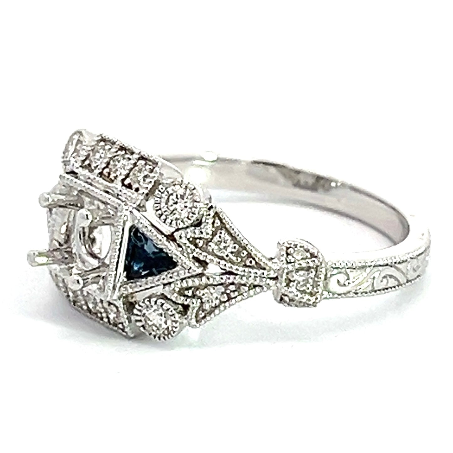Diamond and Sapphire Antique Mounting in White Gold