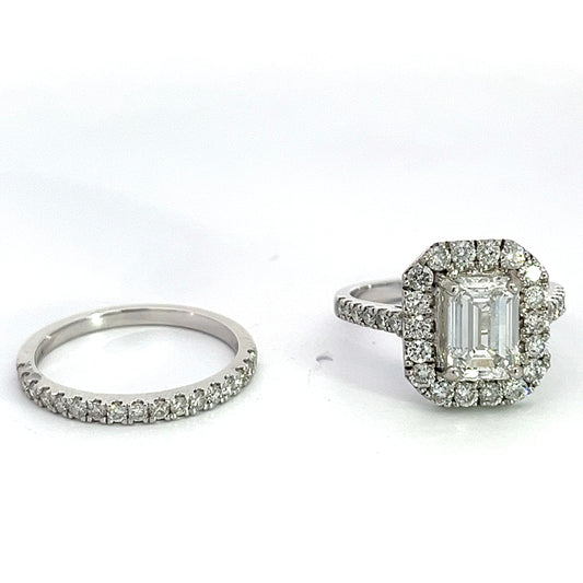 2.25 CTW Emerald Cut Lab Grown Diamond White Gold Wedding Set