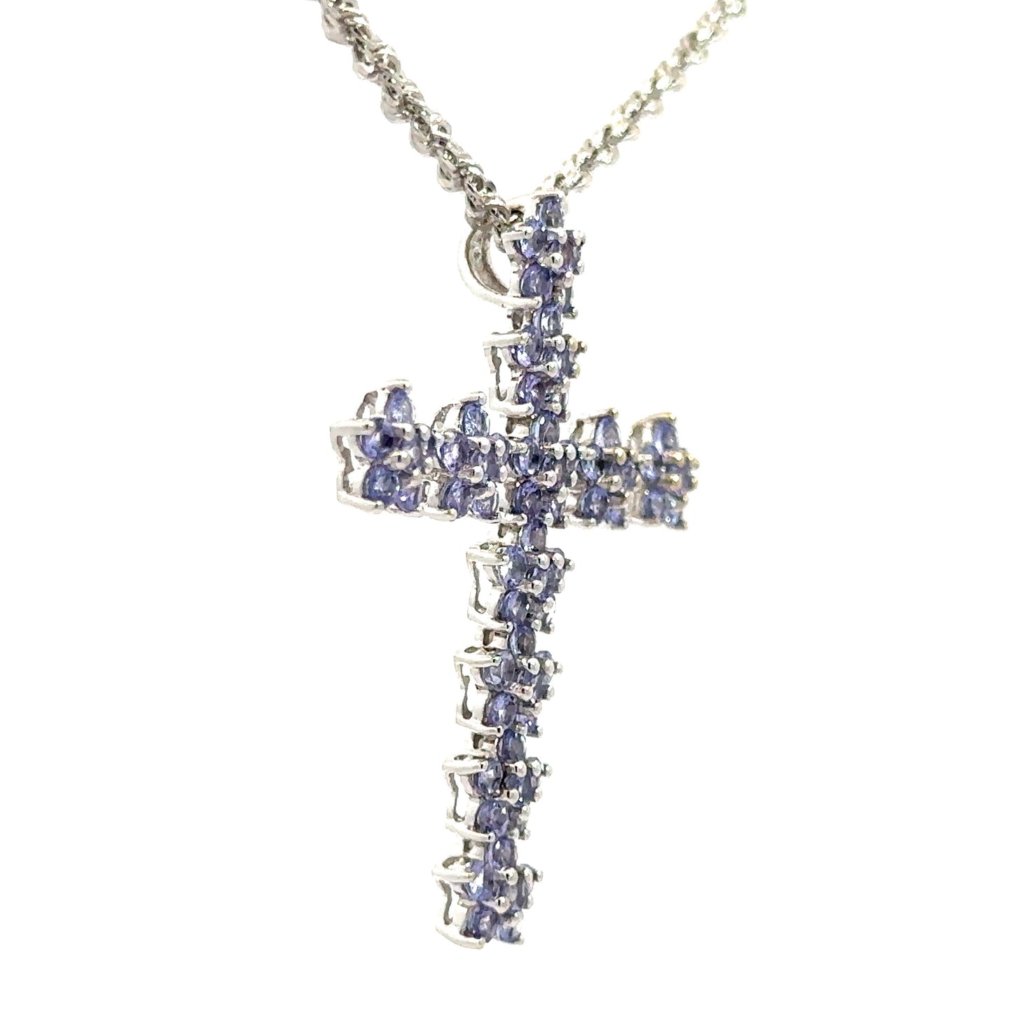 Purple Gemstone Cross Necklace in 14K White Gold